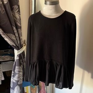 Lauren Conrad Black Women's Sweater with Lace Bottom Size XL